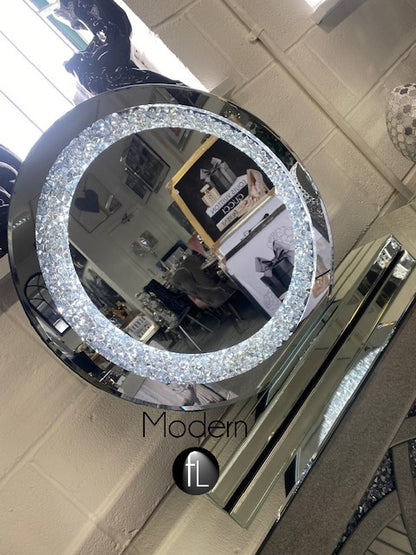 Stunning Crushed Crystal Round LED Vanity Mirror, Round Make up Mirror