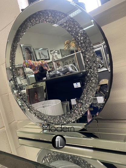 Stunning Crushed Crystal Round LED Vanity Mirror, Round Make up Mirror