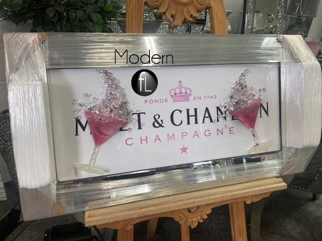 White Moet & Chandon Champagne Picture with 3D Pink Glasses and Sparkle Detail