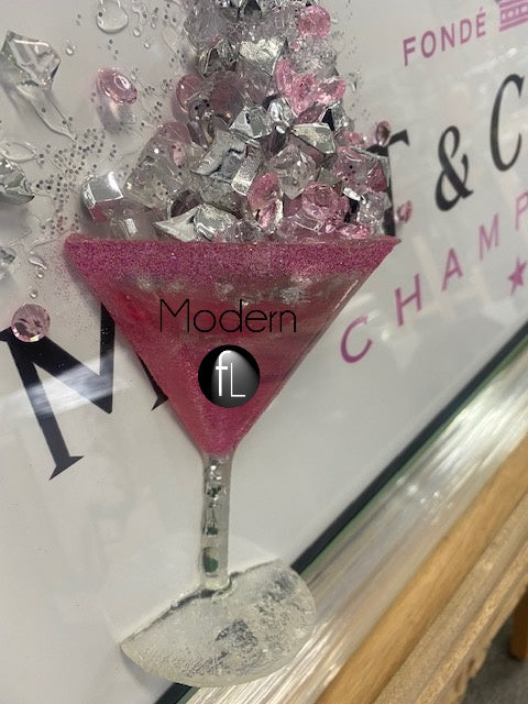 White Moet & Chandon Champagne Picture with 3D Pink Glasses and Sparkle Detail