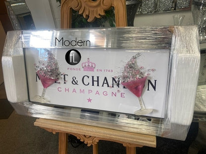 White Moet & Chandon Champagne Picture with 3D Pink Glasses and Sparkle Detail