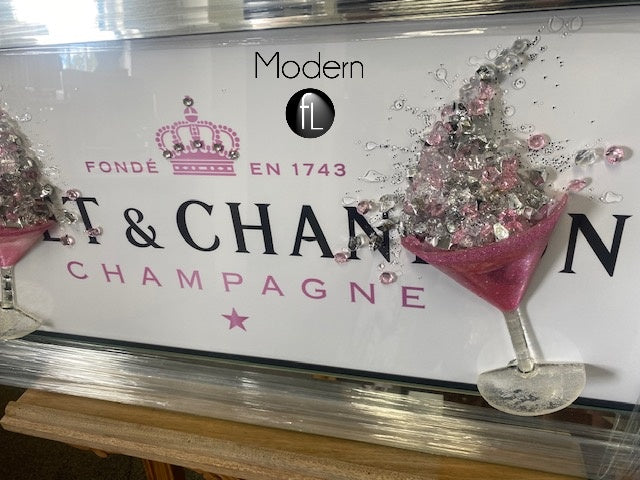 White Moet & Chandon Champagne Picture with 3D Pink Glasses and Sparkle Detail