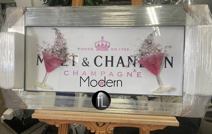 White Moet & Chandon Champagne Picture with 3D Pink Glasses and Sparkle Detail