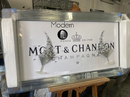 White & Grey Moet & Chandon Champagne Picture with 3D Glasses and Sparkle Detail