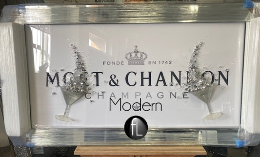 White & Grey Moet & Chandon Champagne Picture with 3D Glasses and Sparkle Detail