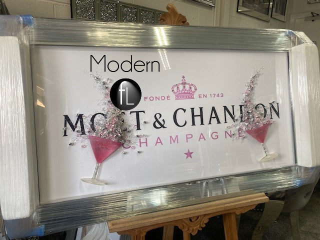 Large White Moet & Chandon Champagne Picture, 3D Pink Glasses & Sparkle Detail