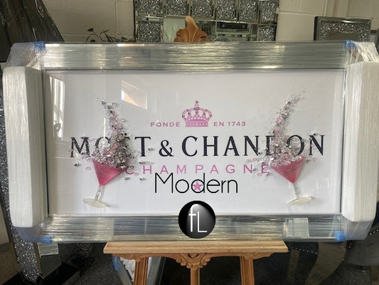 Large White Moet & Chandon Champagne Picture, 3D Pink Glasses & Sparkle Detail