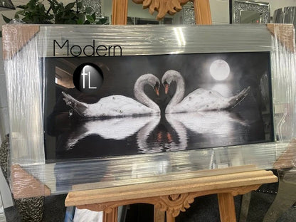 Large Loving Swan Picture with glitter in choice of frame