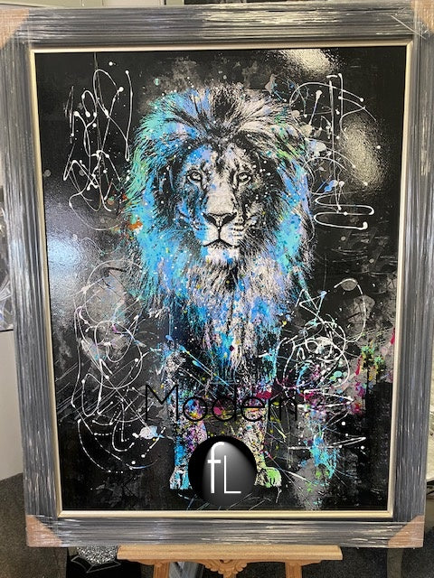 Extra Large Abstract Graffiti Lion picture in black frame 136cm high