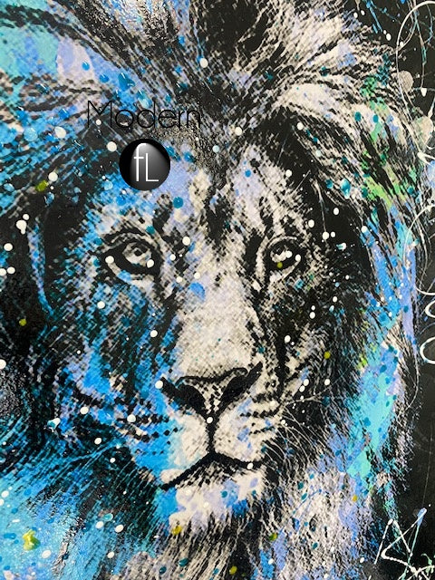 Extra Large Abstract Graffiti Lion picture in black frame 136cm high