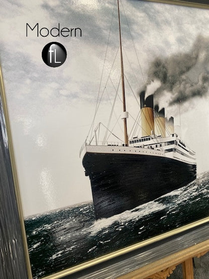 Titanic At Sea Picture in Black Wood Frame, Titanic Ship Picture