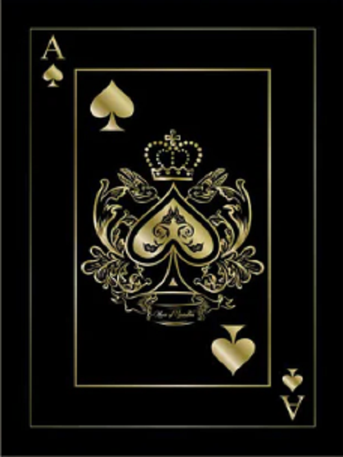 Gold & Black Ace of Spades picture in mirror frame, glitter art ace of spades