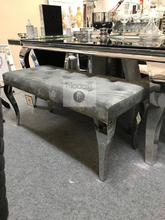 Luxury grey velvet Louis dining bench