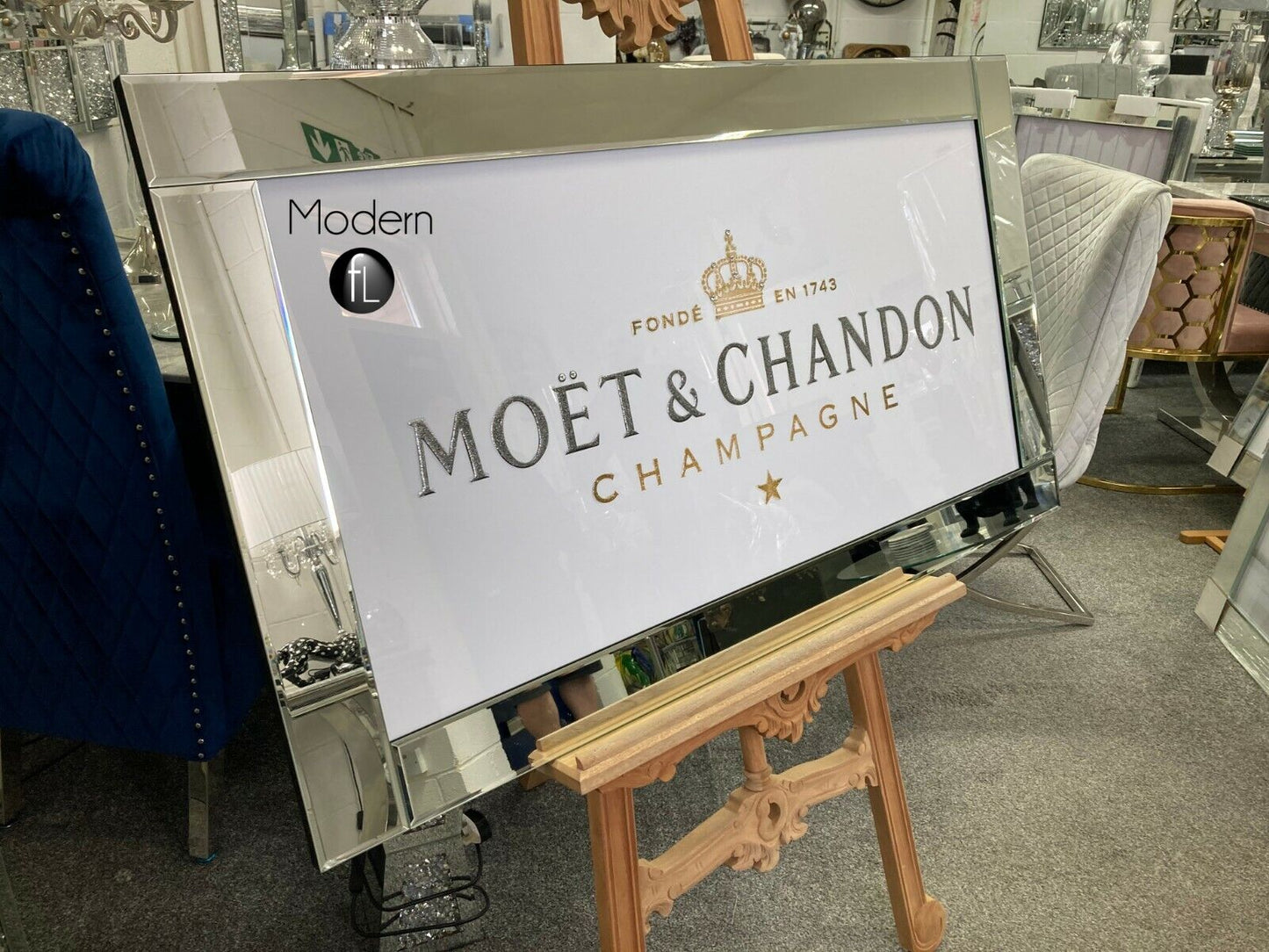 White 3D Moet and Chandon mirrored Picture with sparkle glitter