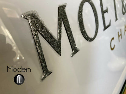 White 3D Moet and Chandon mirrored Picture with sparkle glitter