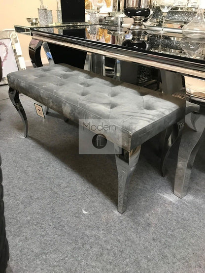 Luxury grey velvet 160cm Louis dining bench