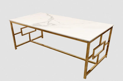 Gold Geometric Coffee Table White Sintered Stone Top