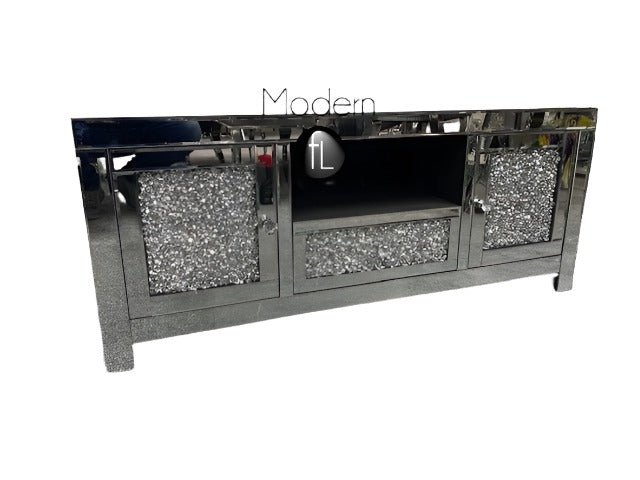 Luxury Mirrored Crushed Diamond TV Stand, Sparkle Glitz TV Unit, 65" TV