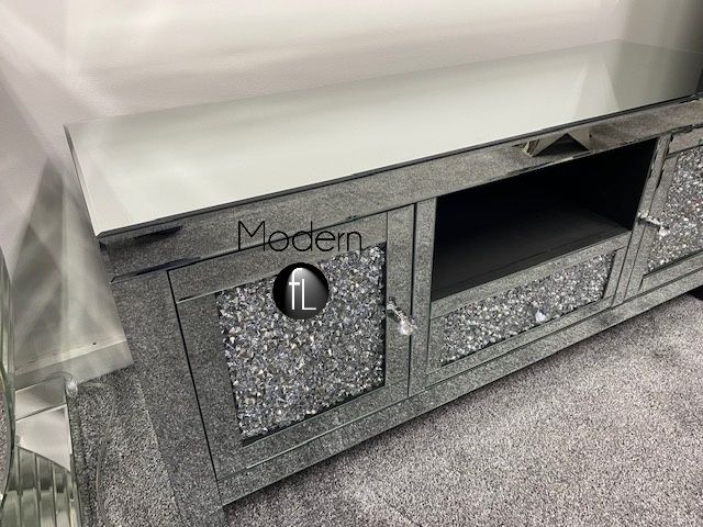 Luxury Mirrored Crushed Diamond TV Stand, Sparkle Glitz TV Unit, 65" TV