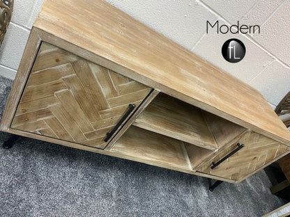 Washed Wood Parquet TV stand for up to 65” TV