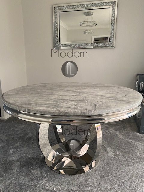 Ariana Round Marble Dining Table Chrome base