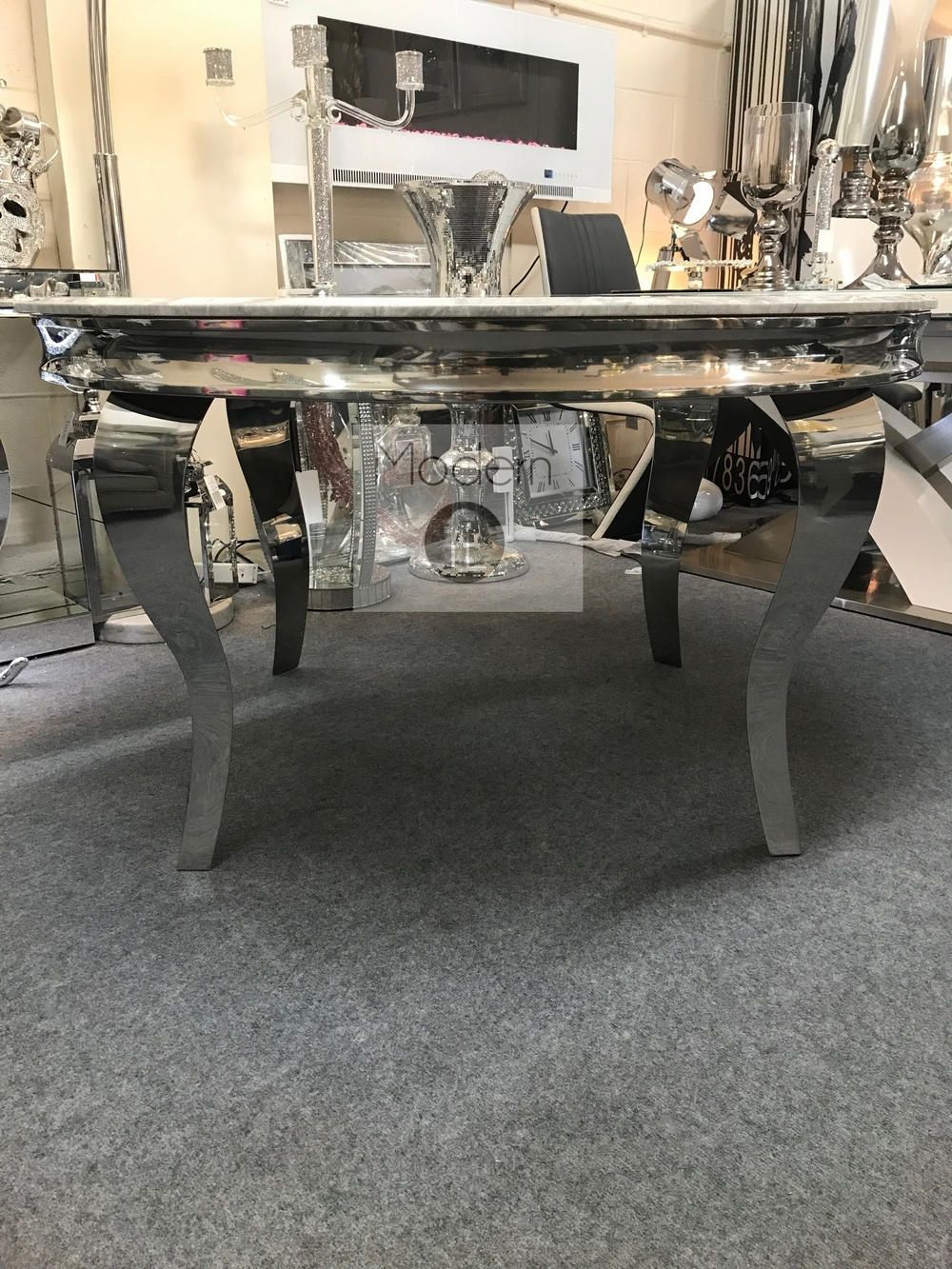 Louis Round Dining Table with marble top and Chrome Leg