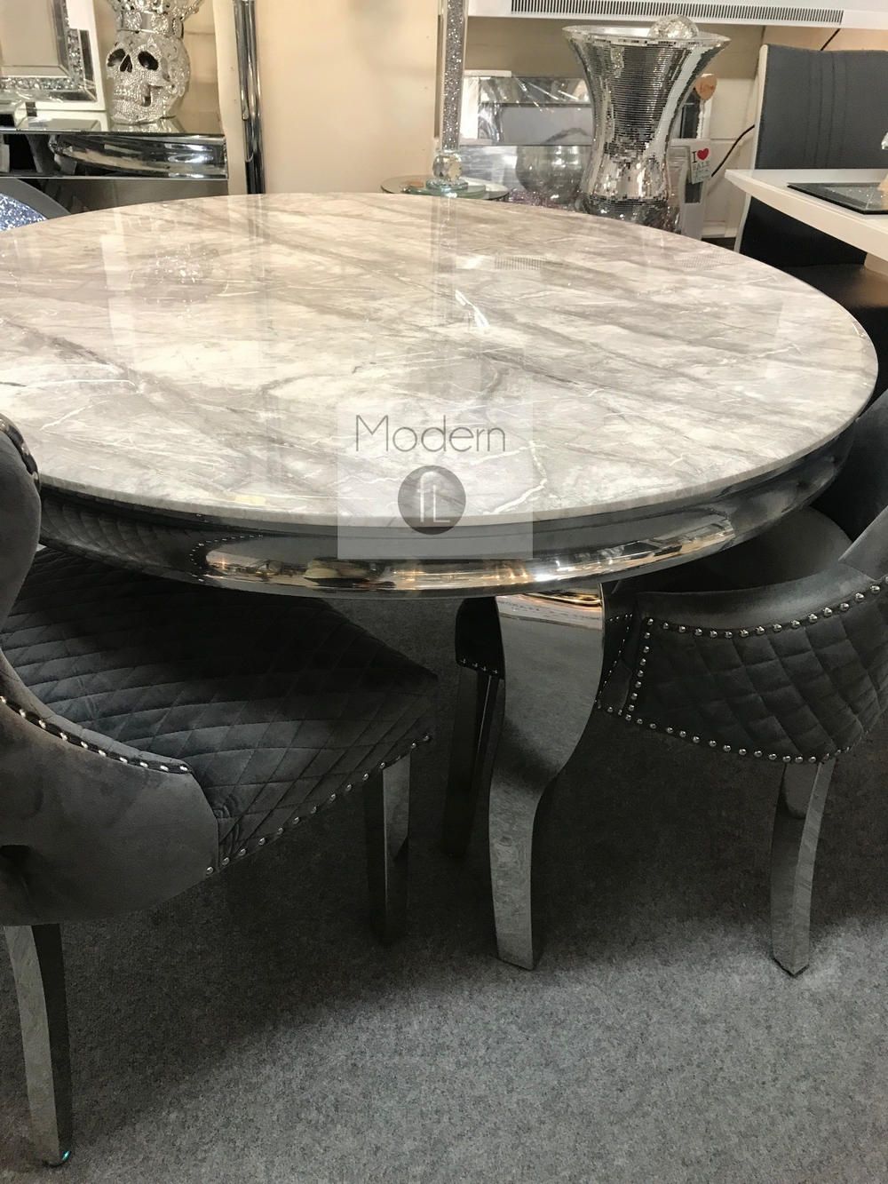 Louis Round Dining Table with marble top and Chrome Leg