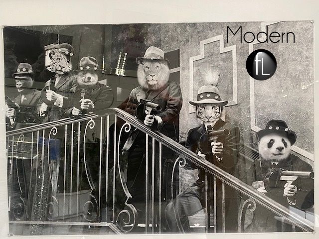 Large Animal American Mobster Gang picture, Lion Gorilla mobster wall art 95x75