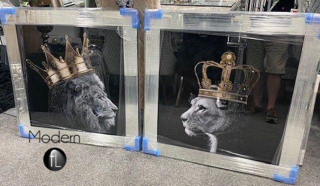 Large King Lion head and Queen Lioness mirror pictures 90x90