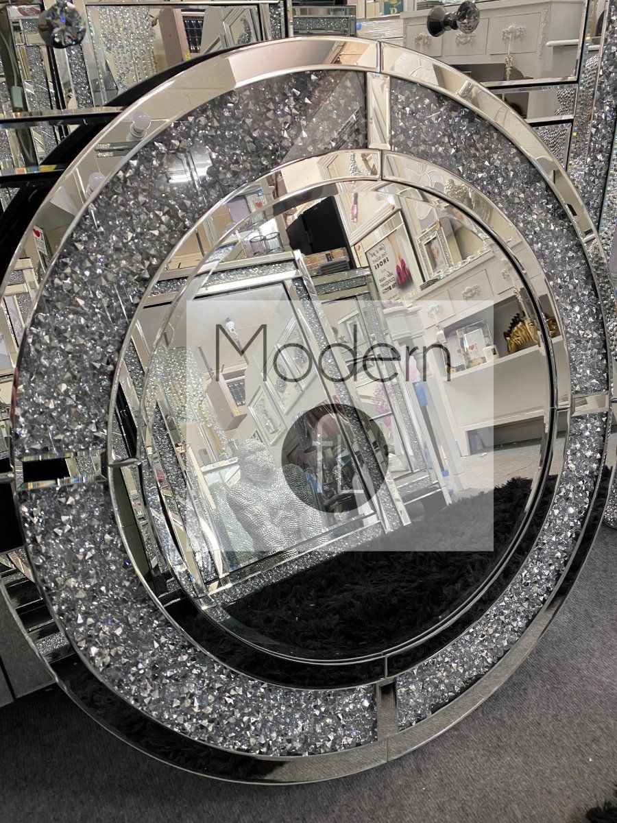 Luxury crushed diamond round wall mirror 90cm