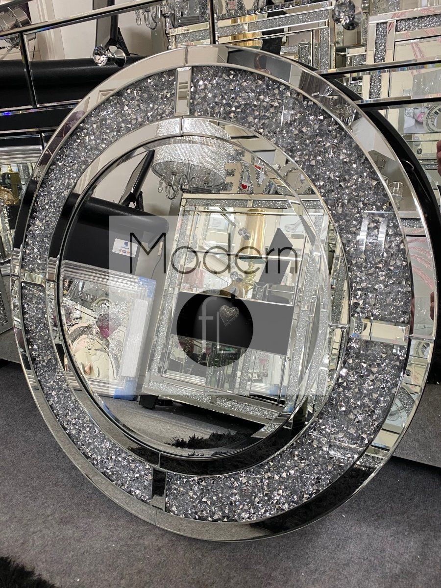 Luxury crushed diamond round wall mirror 90cm