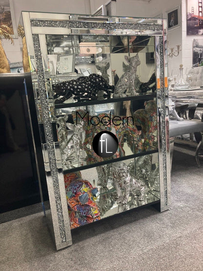 Luxury Crushed Crystal Mirror Book Shelf / Display Cabinet