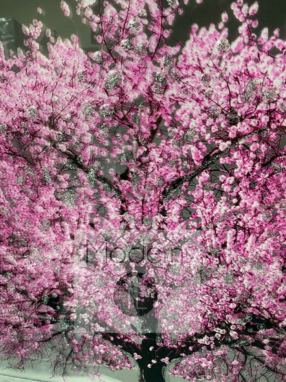 Pink Blossom Tree 3D Glitter Picture in mirrored frame