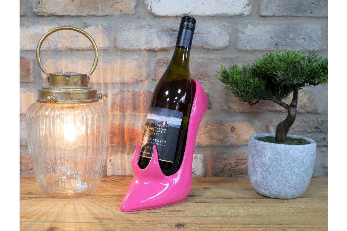 Pink Stiletto Heel Wine Bottle Holder, Novelty Pink Shoe Wine Drinks Holder