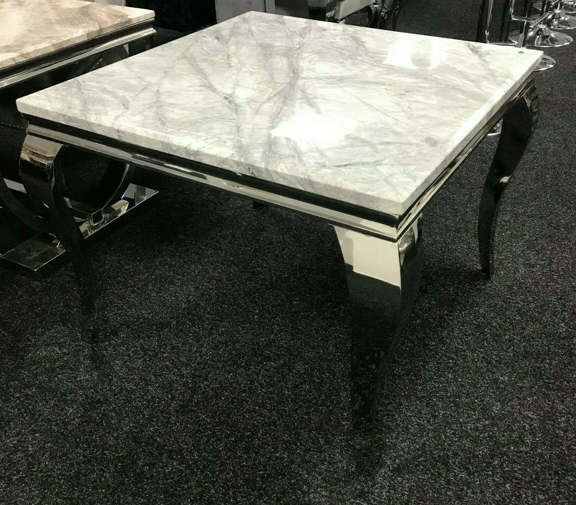 Louis marble dining table with marble top and chrome legs