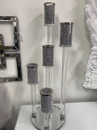 5 Tier Crushed diamond candle holder mirror base, modern glitz candle holder