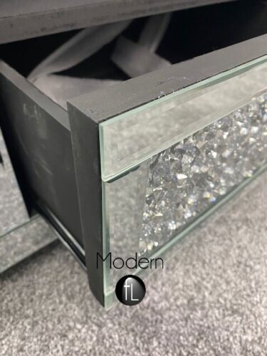 Large 150cm Mirrored Crushed Diamond TV Stand Sparkle Glitz TV Unit Up to 70' TV