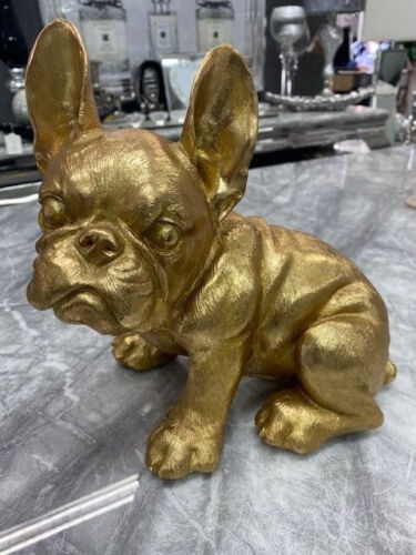 Gold resin sitting French Bulldog ornament, Gold Frenchie Display Dog ornament