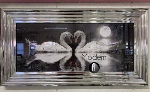 Large Loving Swan Picture with glitter in choice of frame