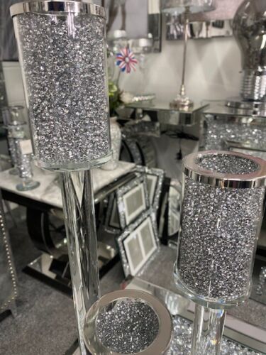 5 Tier Crushed diamond candle holder mirror base, modern glitz candle holder