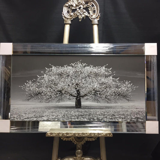 Stunning silver blossom tree glitter art picture mirror frame