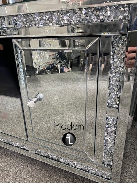 Luxury large mirrored crushed crystal tv stand 150cm wide