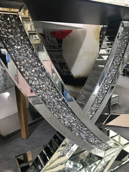 Mirrored Silver Crushed Crystal Mirror Glass Console Table