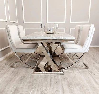 White Marble 1.8m dining table with Chrome X Leg