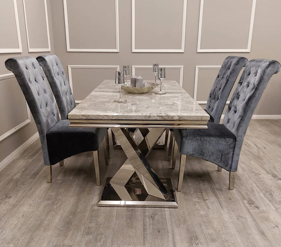 White Marble 1.8m dining table with Chrome X Leg