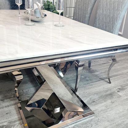 White Marble 1.8m dining table with Chrome X Leg